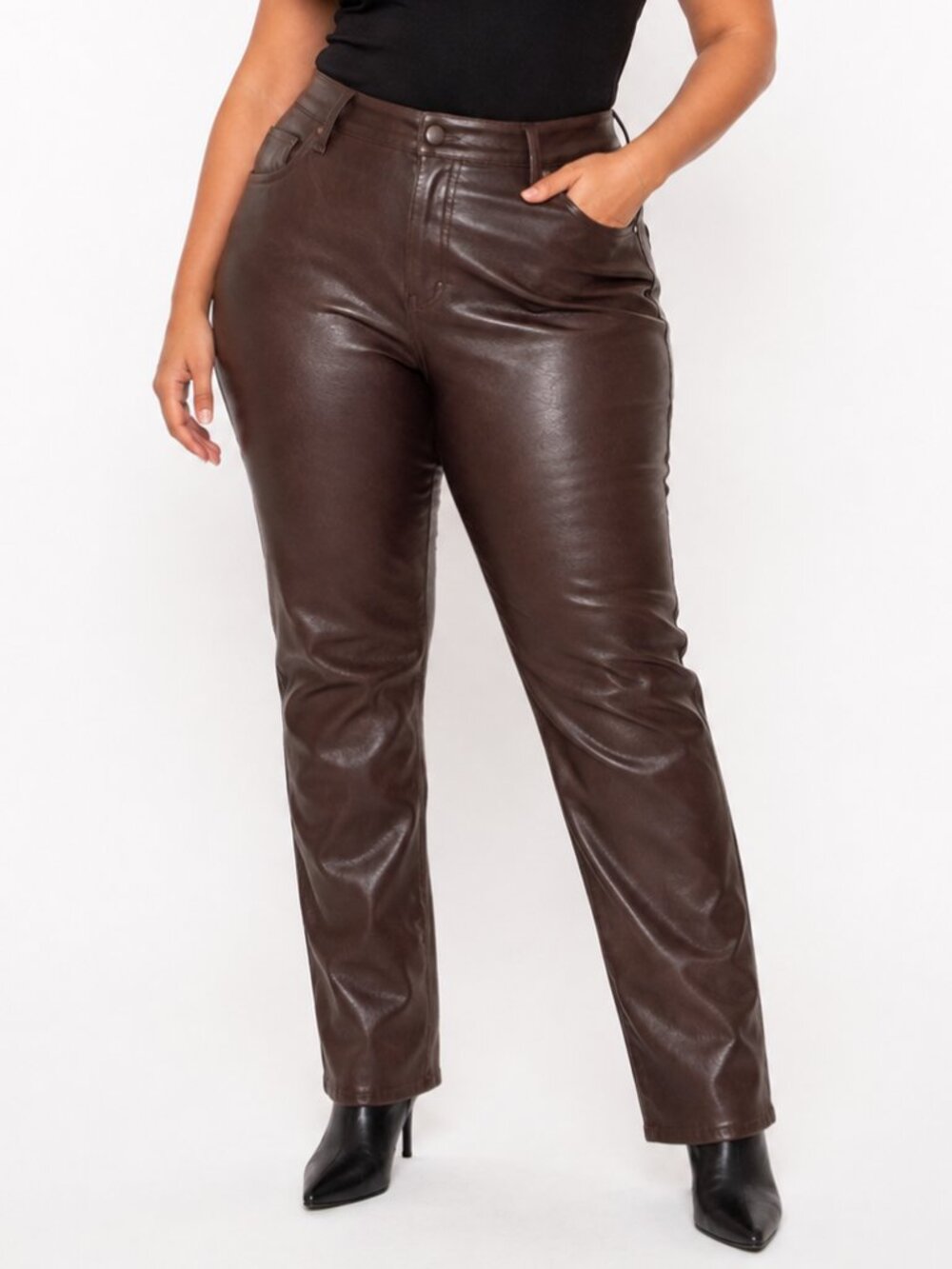 GAP Women's High Rise Vintage Slim Brown Leather Pants, 18/34R